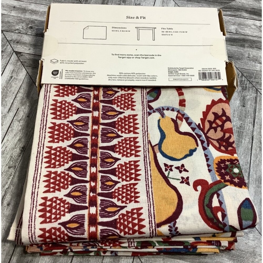Threshold Rectangular Tablecloth 60"x84" Red & Multicolor Floral Print Machine W - Picture 5 of 5